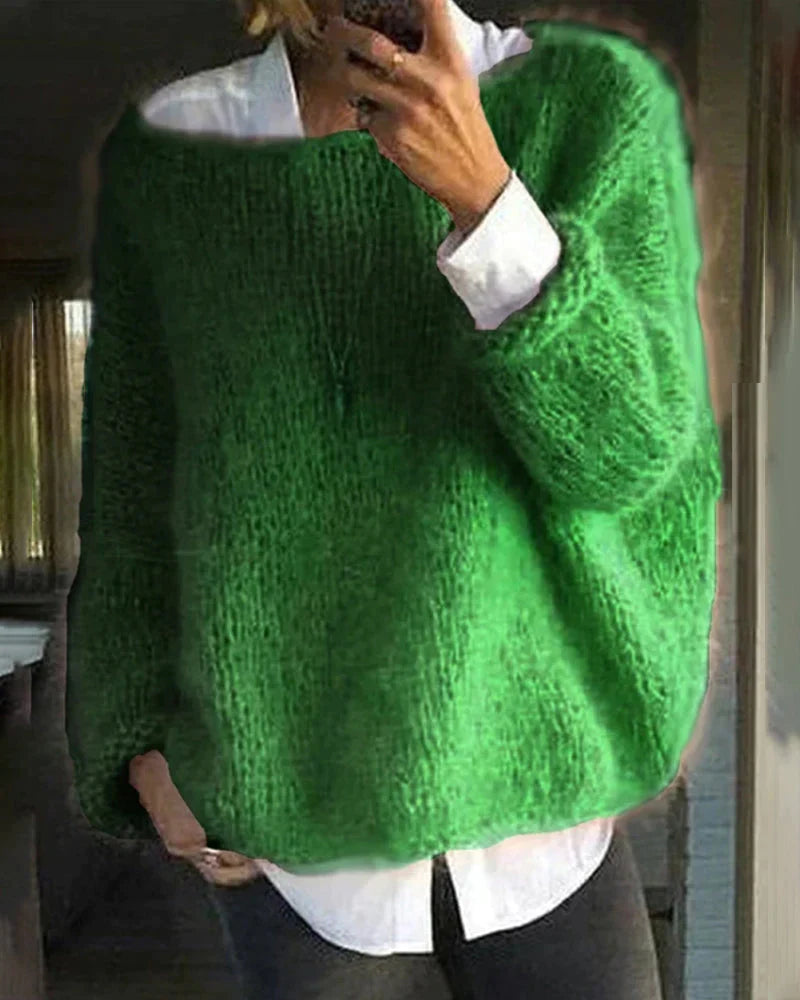 Oversized gebreide trui dames met boothals en lange mouwen