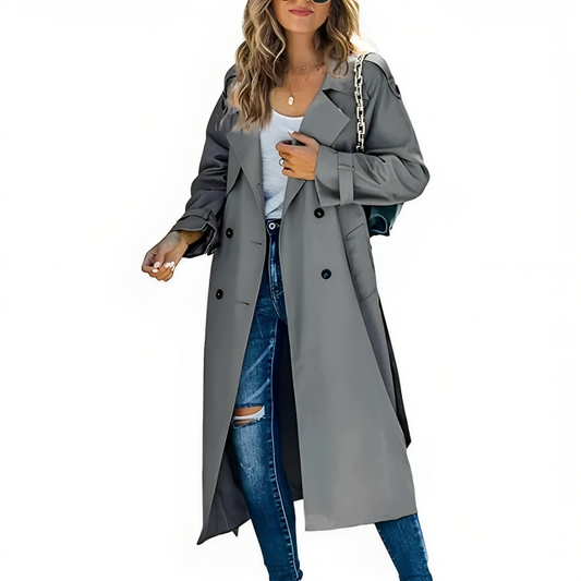 Double breasted lange trenchcoat dames met reverskraag