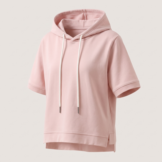 Oversized hoodie dames met korte mouwen en asymmetrische zoom