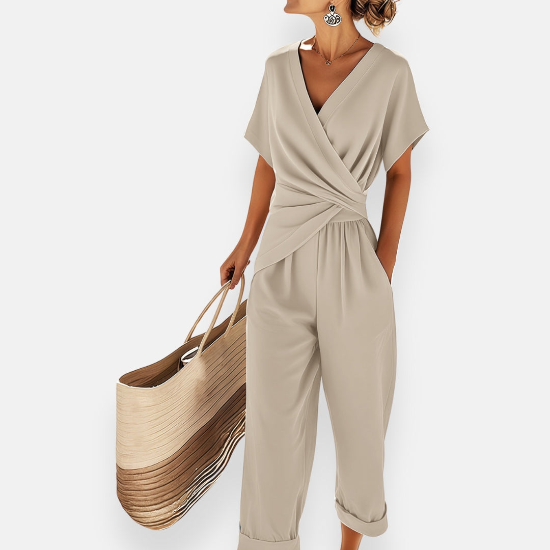 Tweedelige set dames met overslag top en cropped broek