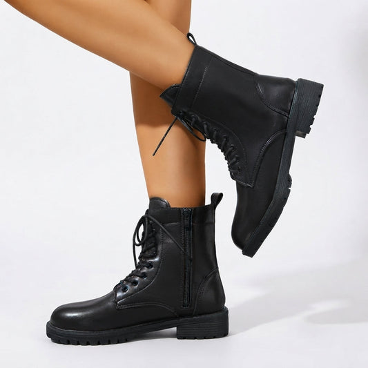 Halfhoge veterboots dames met rits en chunky profielzool