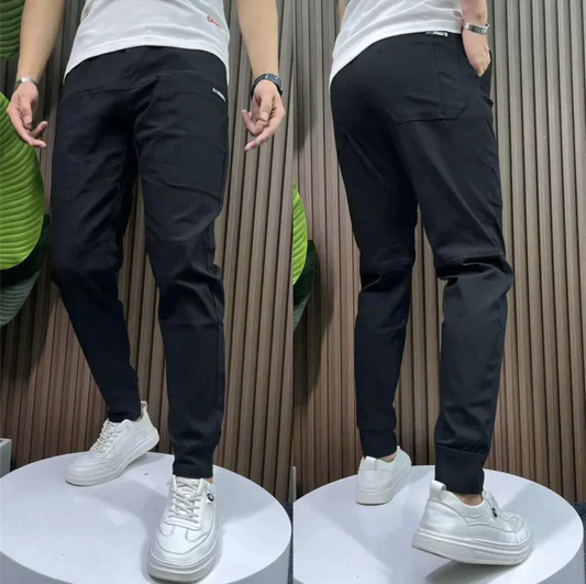 Slim fit cargobroek heren met tapstoelopende pijp en boord