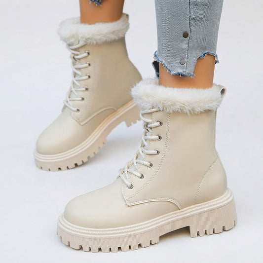 Gevoerde veterboots dames met chunky profielzool en warme kraag