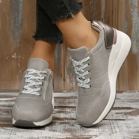 Sneakers dames met rits en sleehak, comfortabele wandelschoenen