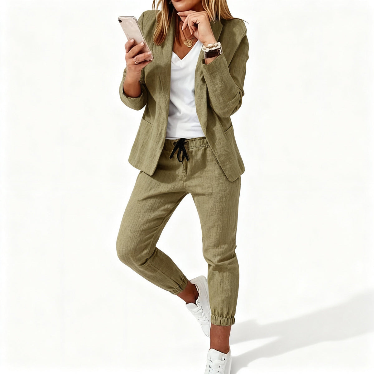 Getailleerde blazer set met joggingbroek voor dames, tweedelig