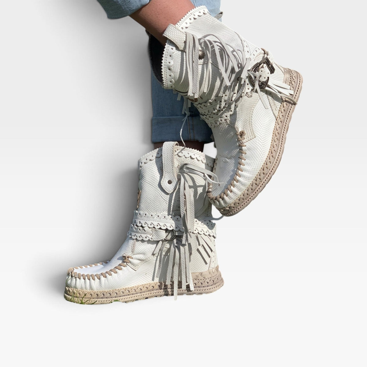 Instap enkellaarsjes met franjes en mocassin neus voor dames