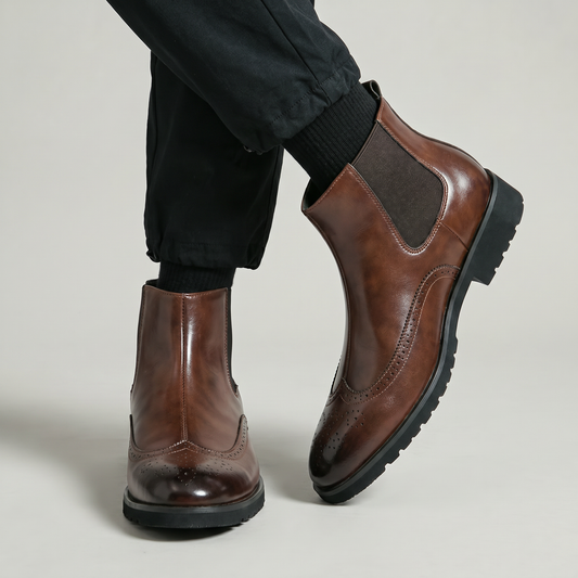 Instapmodel brogue chelsea boots heren met grove zool