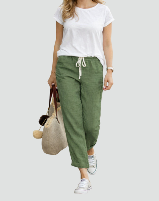 Losse broek dames met elastische tailleband en trekkoord