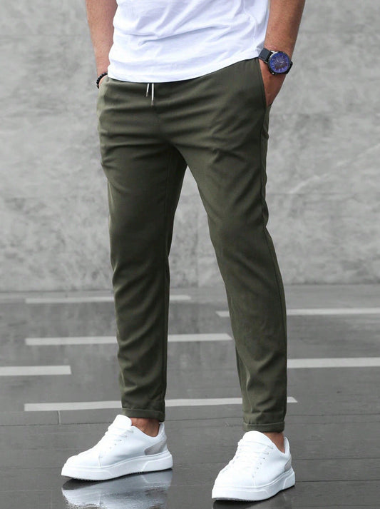Slim fit broek heren met elastische tailleband en tapstoelopende pijpen
