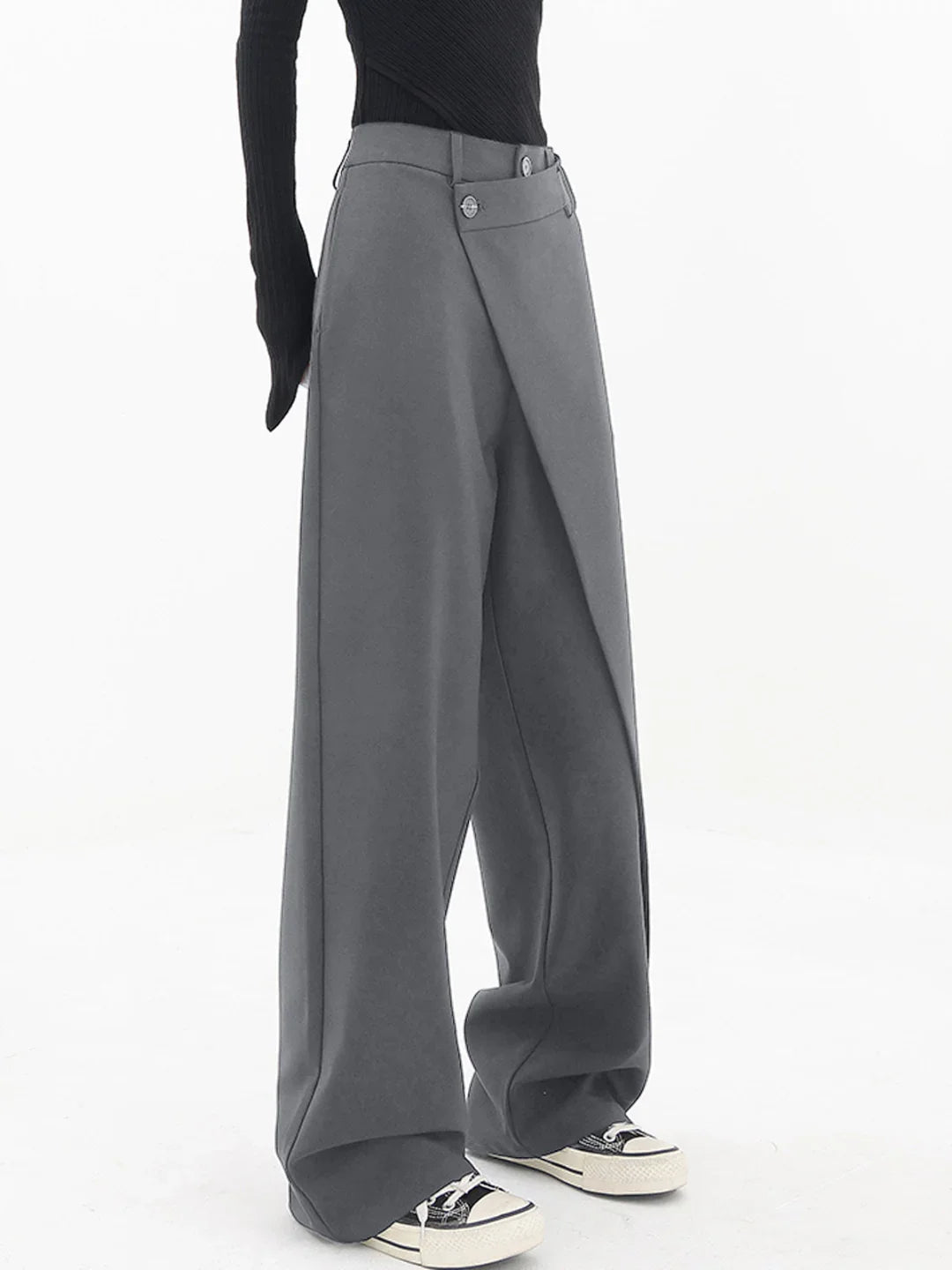 Asymmetrische wijde pantalon met knoopsluiting voor dames