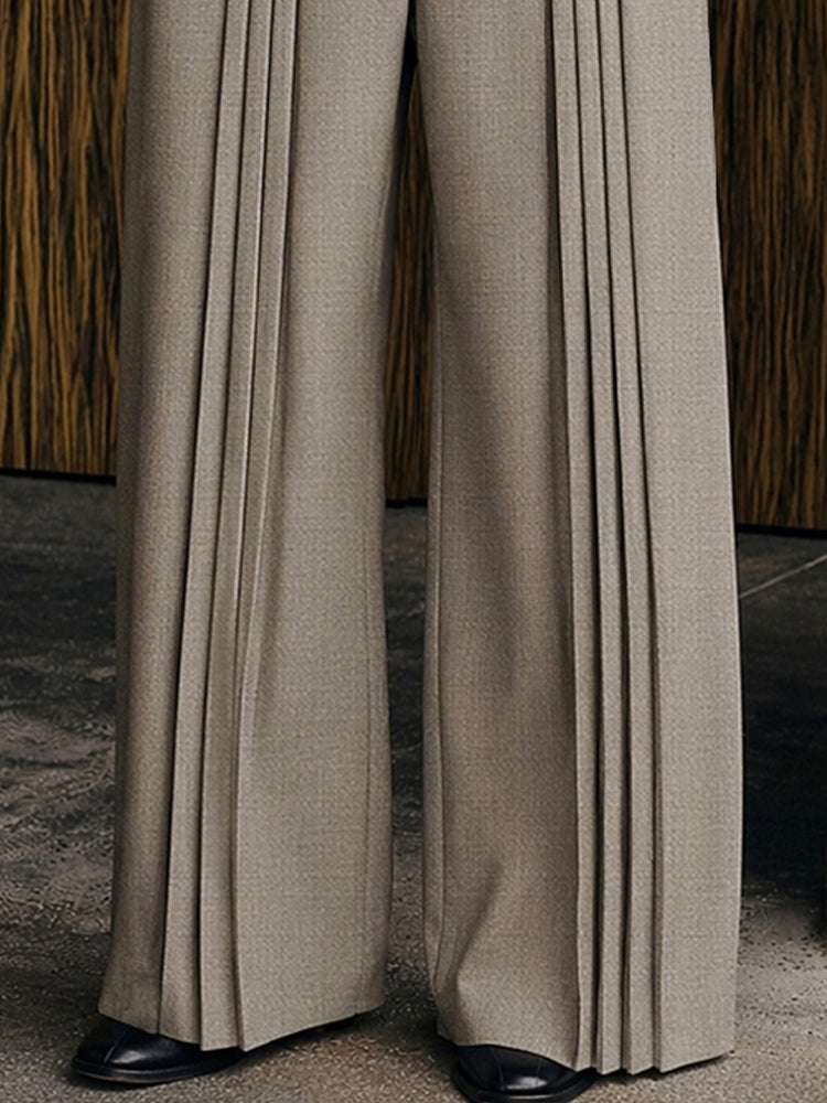Pantalon heren met wijde pijpen, plooien en hoge taille