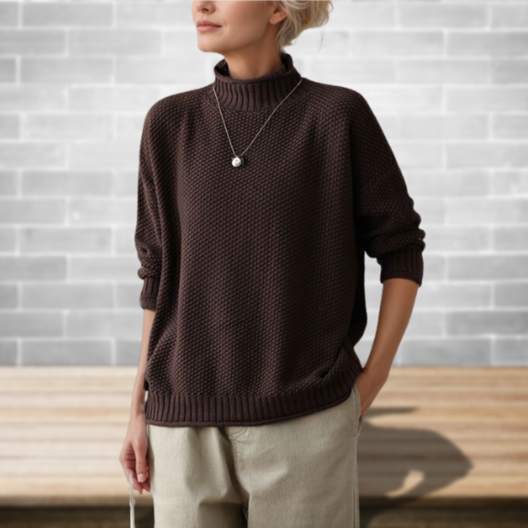 Grofgebreide oversized coltrui dames met hoge col en lange mouwen