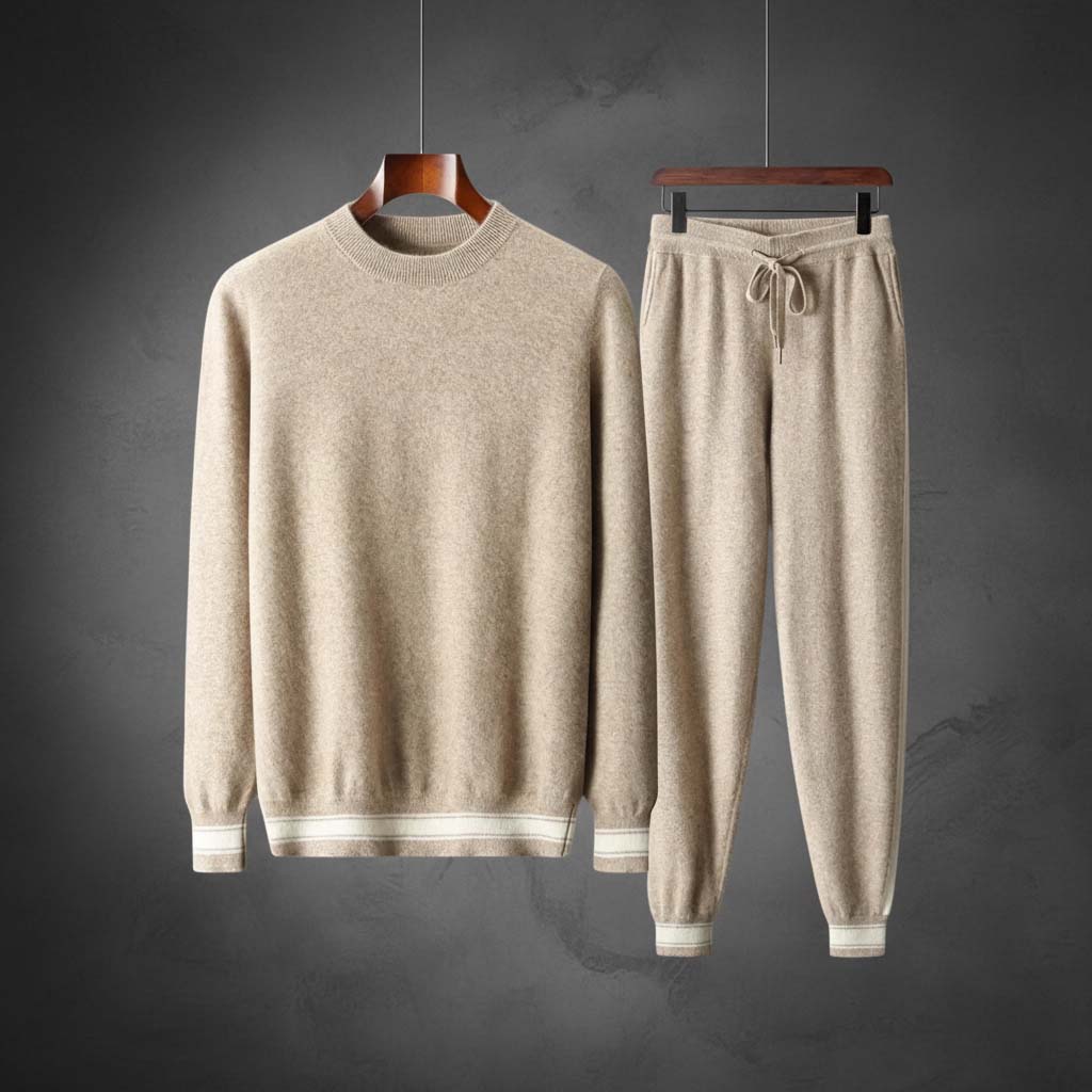 Fijngebreide tweedelige set dames met ronde hals trui en joggingbroek