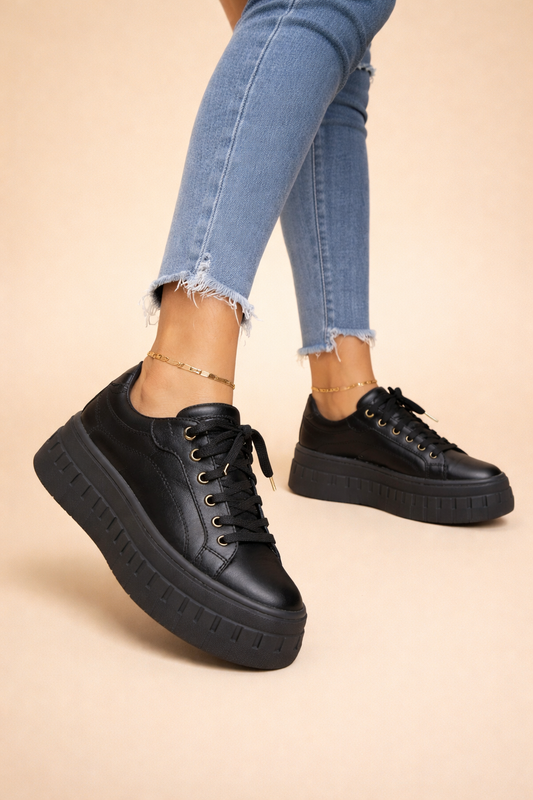 Lage sneakers dames met gewatteerde enkelkraag en metalen vetersluiting