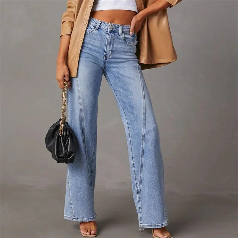 Wijde pijpen jeans dames met hoge taille en five-pocket design
