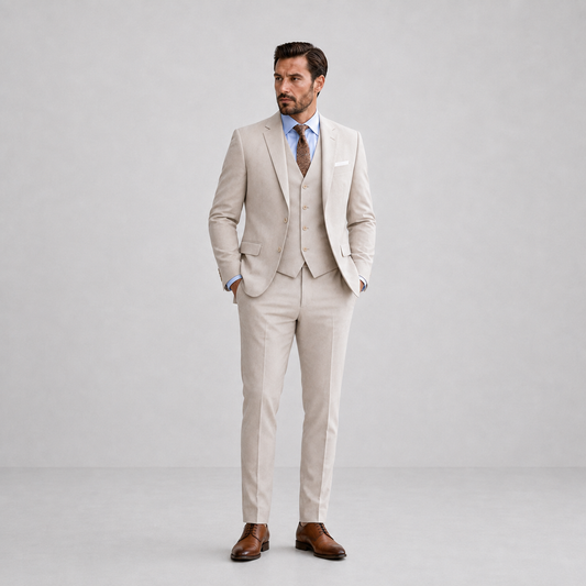 Slim fit 3-delig pak heren met gilet en pantalon voor bruiloft