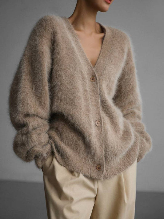 Oversized vest dames met knoopsluiting en diepe V-hals