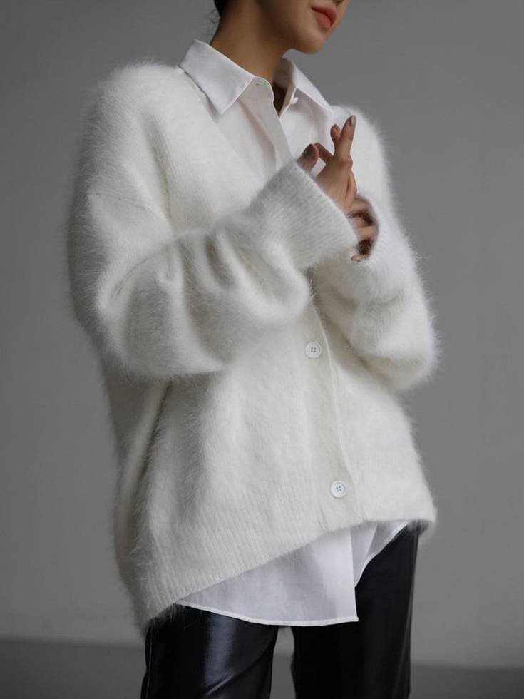 Oversized vest dames met knoopsluiting en diepe V-hals