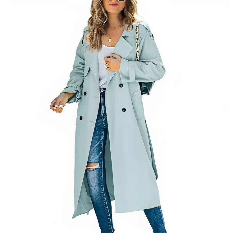 Double breasted lange trenchcoat dames met reverskraag