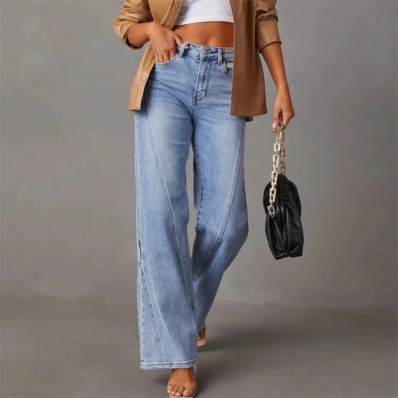 Wijde pijpen jeans dames met hoge taille en five-pocket design