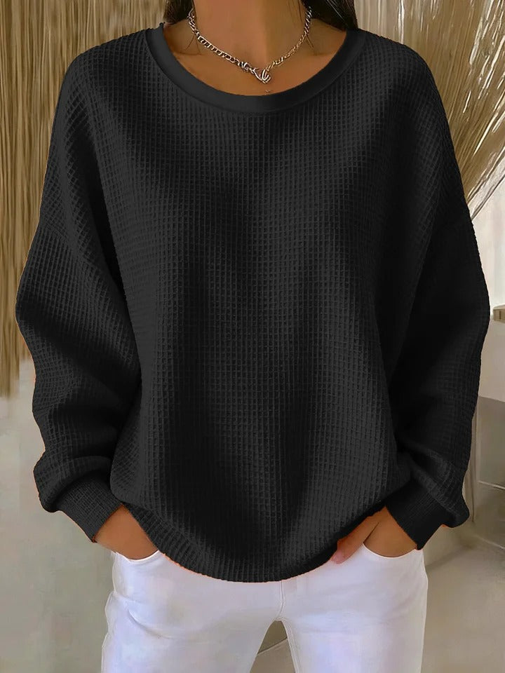 Oversized sweater dames met ronde hals en wafelstructuur