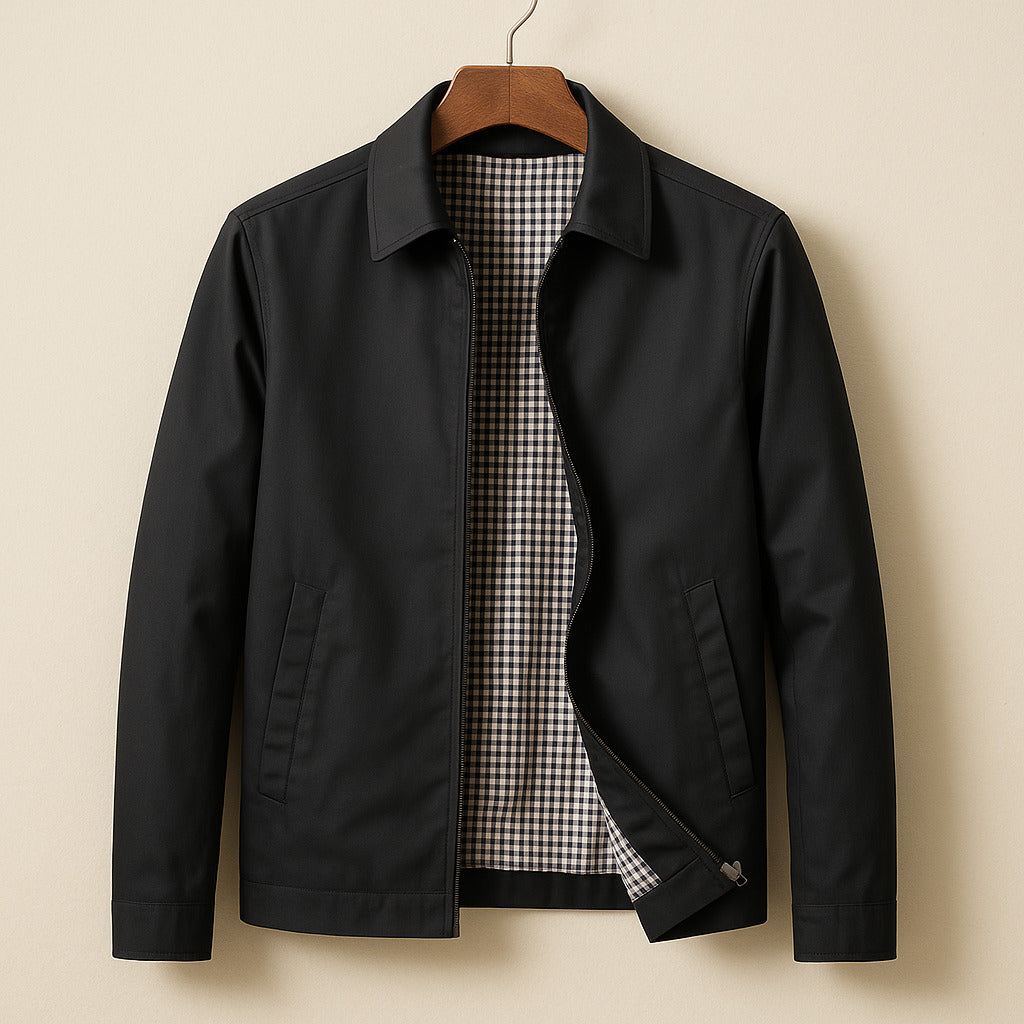 Harrington jas heren met ritssluiting en geruite voering