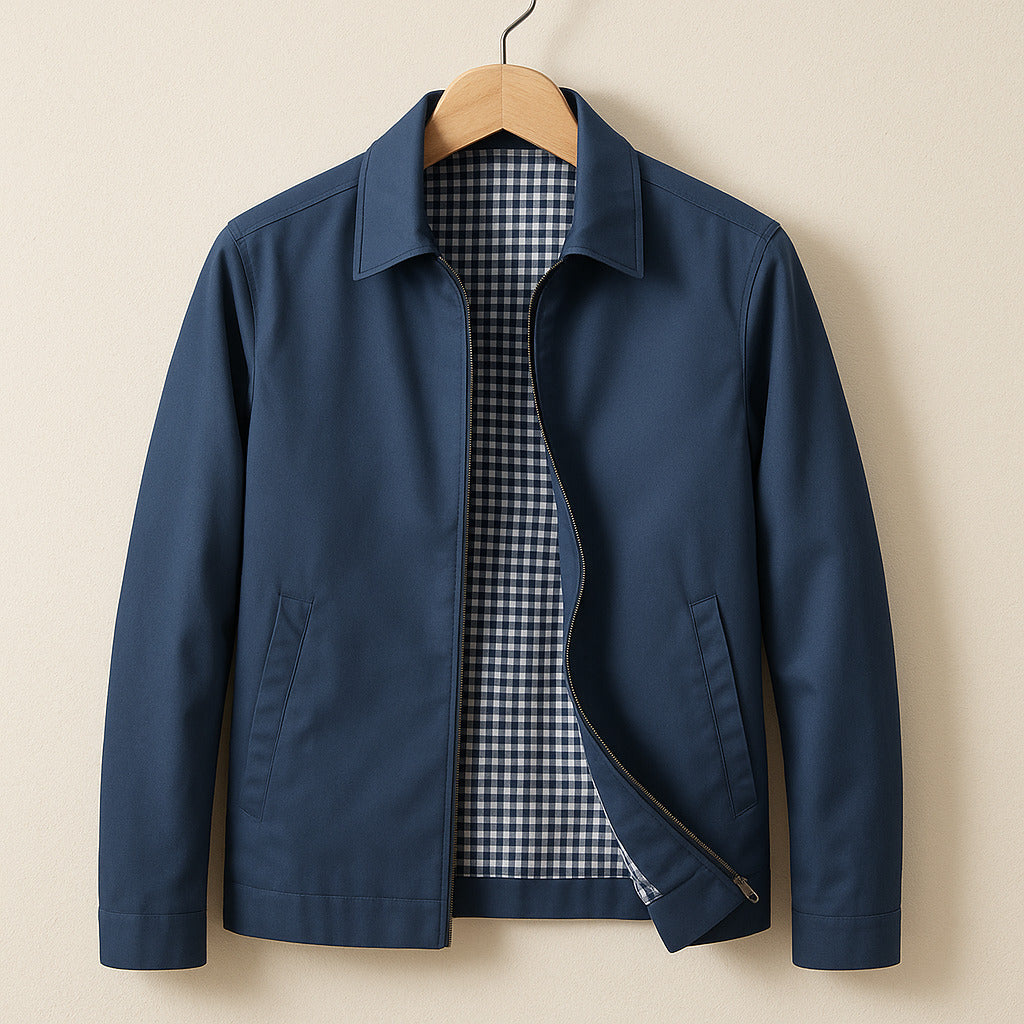 Harrington jas heren met ritssluiting en geruite voering