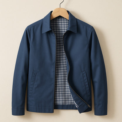 Harrington jas heren met ritssluiting en geruite voering
