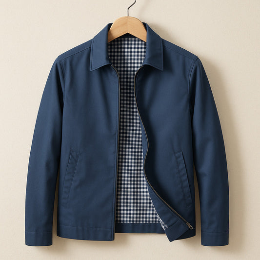 Harrington jas heren met ritssluiting en geruite voering
