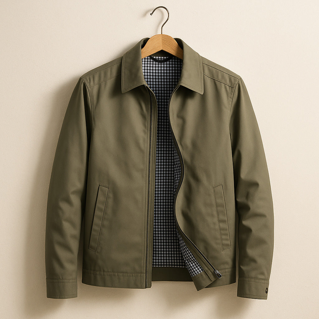 Harrington jas heren met ritssluiting en geruite voering