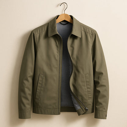 Harrington jas heren met ritssluiting en geruite voering