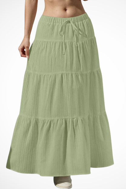 Gelaagde maxi rok dames met hoge taille en trekkoord