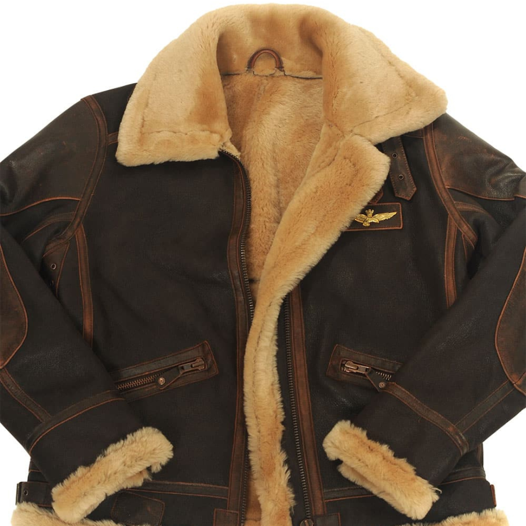 Gevoerde aviator winterjas heren met opstaande kraag en rits
