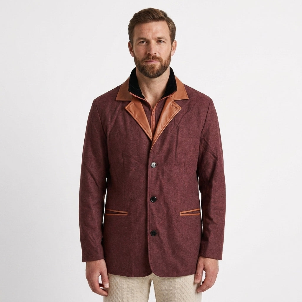 Getailleerde blazer jas heren met rits en contrastkraag