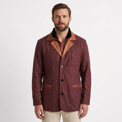 Getailleerde blazer jas heren met rits en contrastkraag