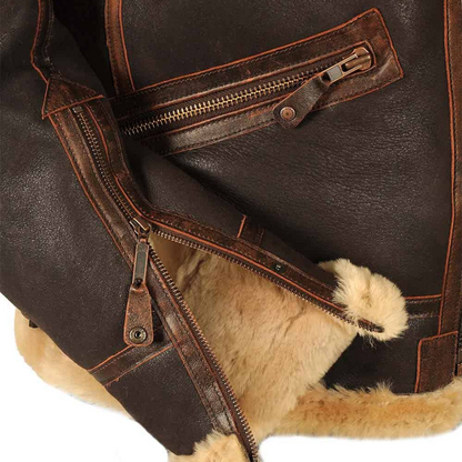 Gevoerde aviator winterjas heren met opstaande kraag en rits