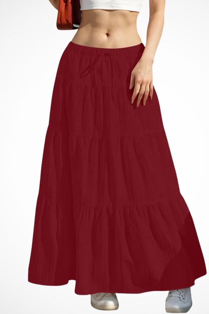 Gelaagde maxi rok dames met hoge taille en trekkoord