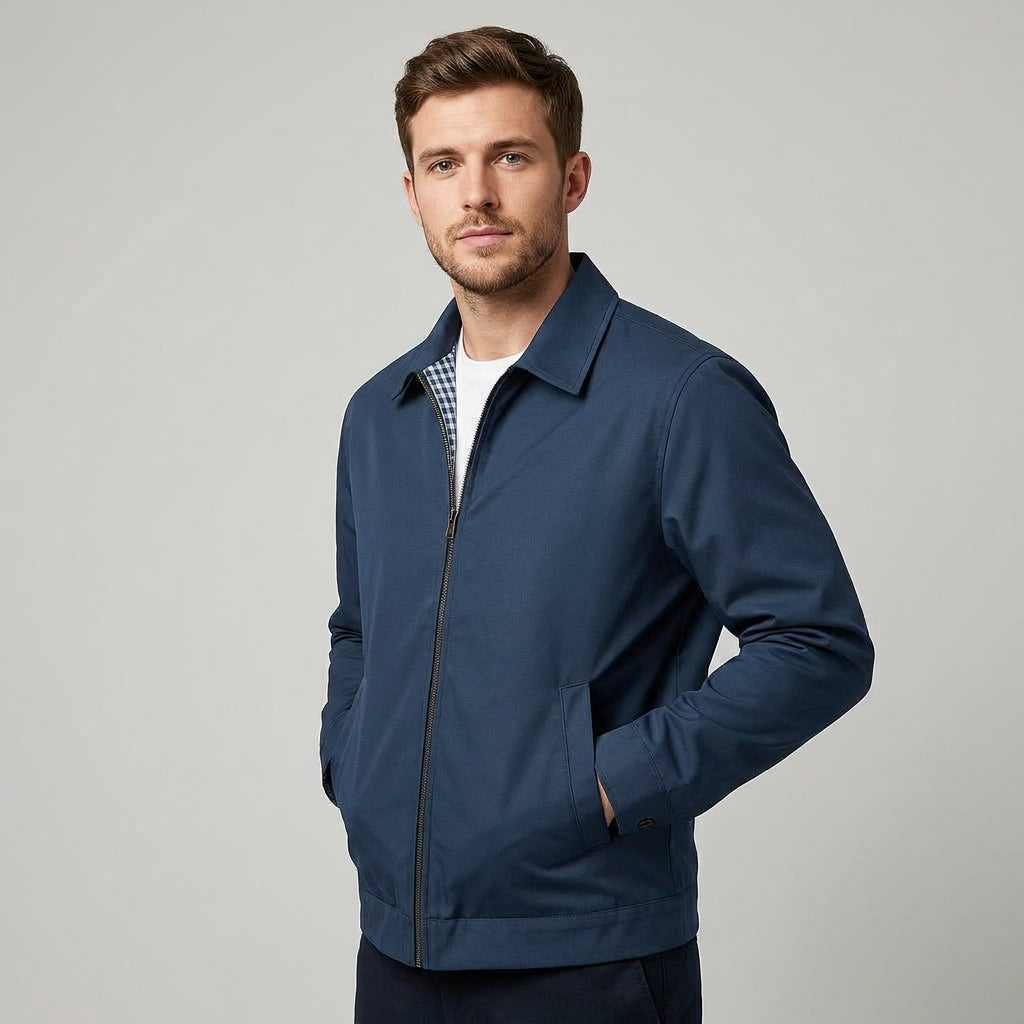 Harrington jas heren met ritssluiting en geruite voering