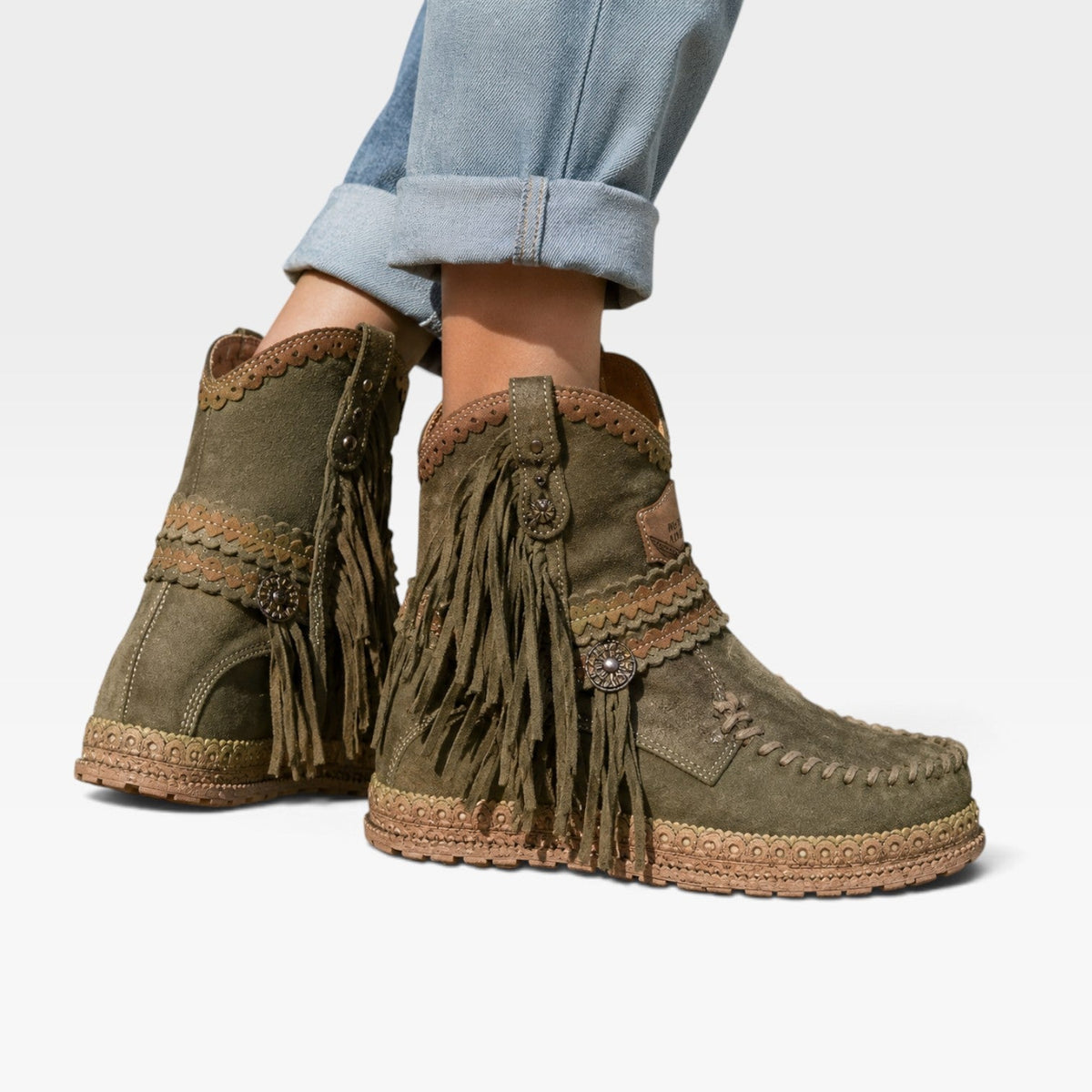 Instap enkellaarsjes met franjes en mocassin neus voor dames