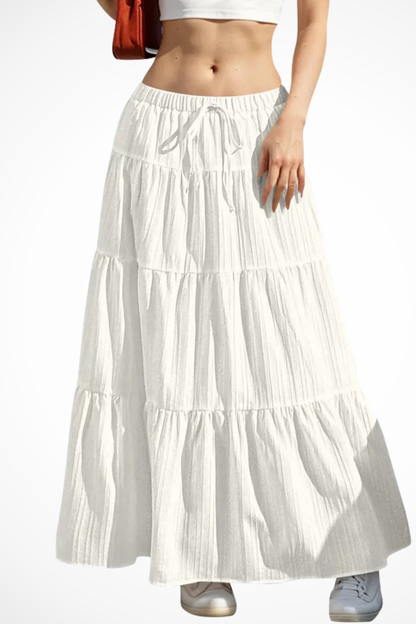 Gelaagde maxi rok dames met hoge taille en trekkoord