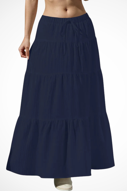 Gelaagde maxi rok dames met hoge taille en trekkoord