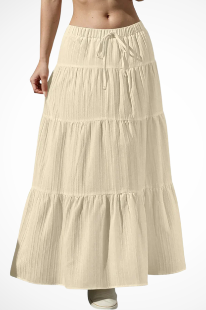 Gelaagde maxi rok dames met hoge taille en trekkoord