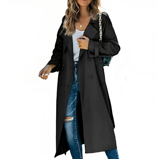 Double breasted lange trenchcoat dames met reverskraag