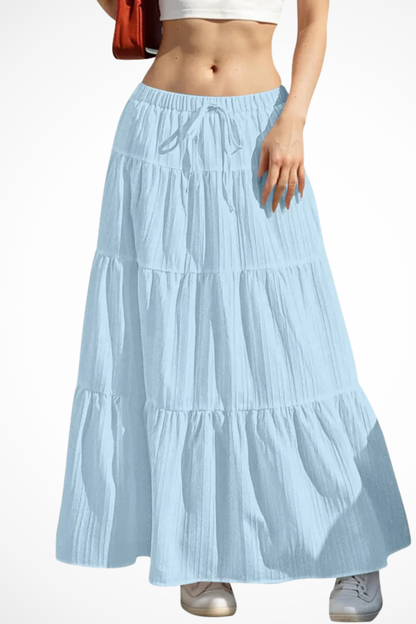 Gelaagde maxi rok dames met hoge taille en trekkoord
