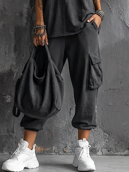 Mouwloze tweedelige set met cargo joggingbroek voor dames