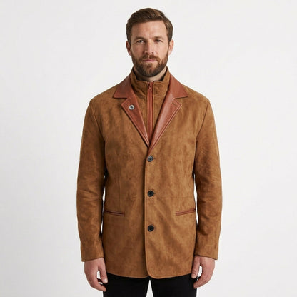 Getailleerde blazer jas heren met rits en contrastkraag