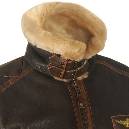 Gevoerde aviator winterjas heren met opstaande kraag en rits