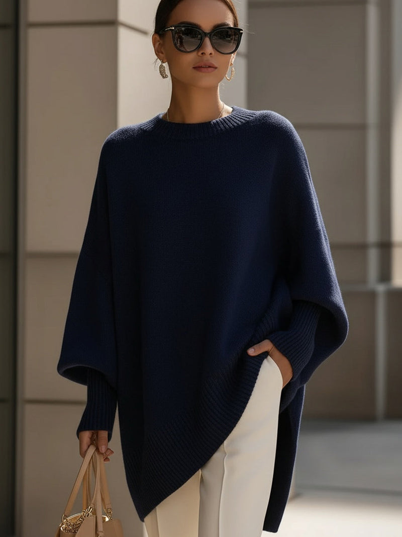 Gebreide oversized trui dames met vleermuismouwen en asymmetrische zoom