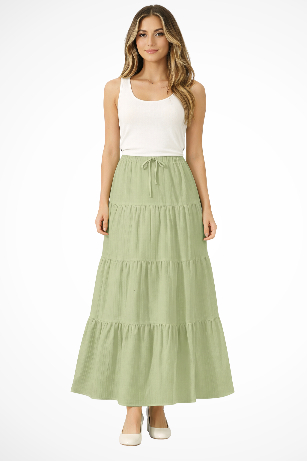 Gelaagde maxi rok dames met hoge taille en trekkoord