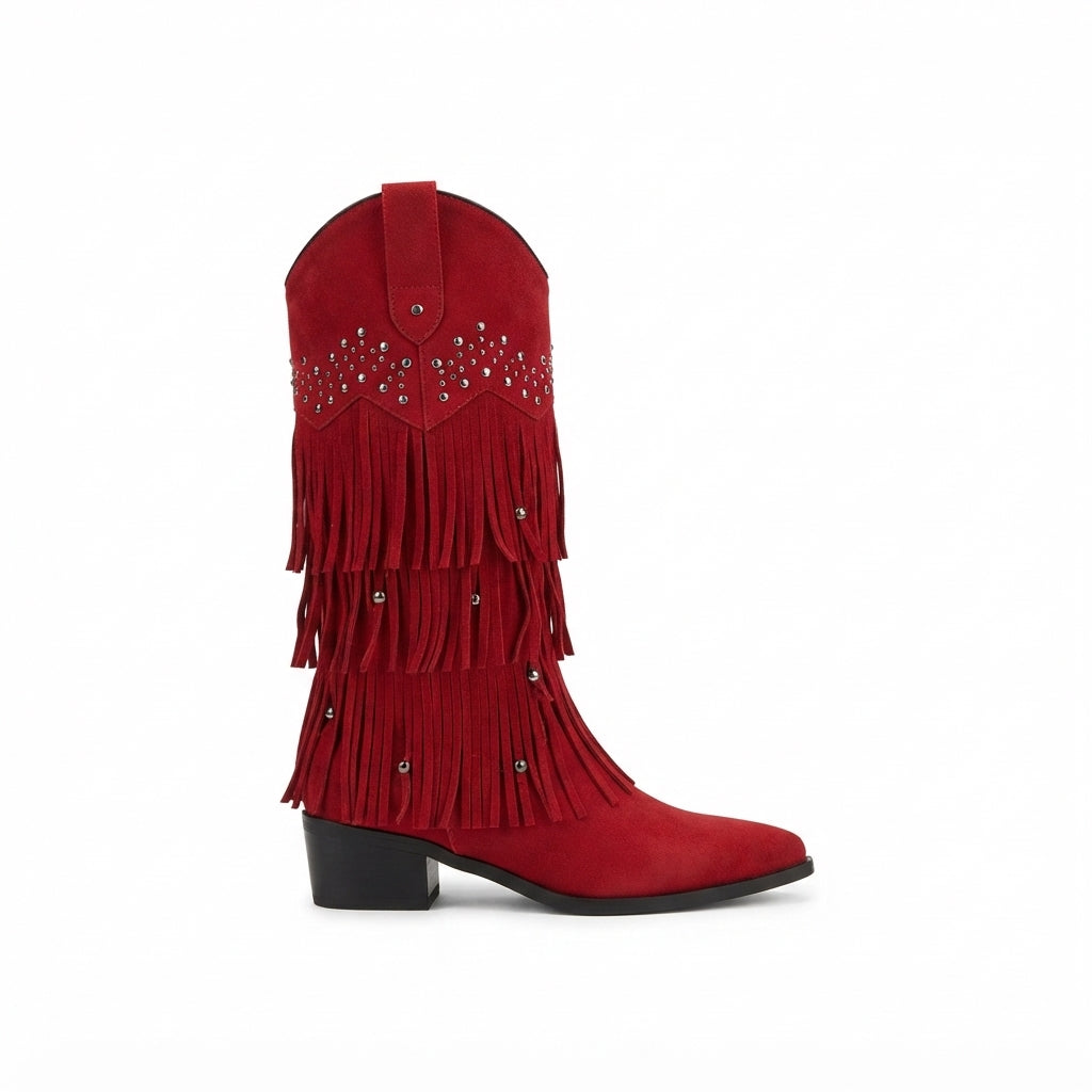 Kniehoge cowboylaarzen met franjes en studs voor dames